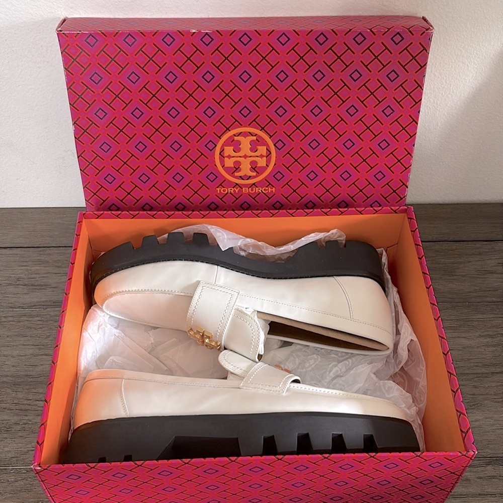 NIB [Tory Burch] Mini Everly Chunky Loafers Cambridge In New Ivory Women’s 10.5 - Picture 13 of 15